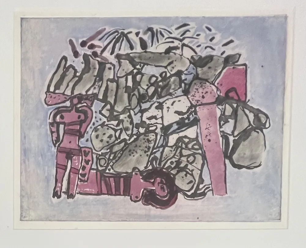 Ets En Aquatint Corneille - Eau-forte encadrée : Lieu rupestre E/A 