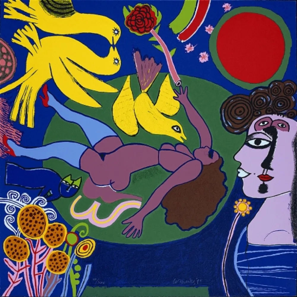 Zeefdruk Corneille - Femme à la fleur