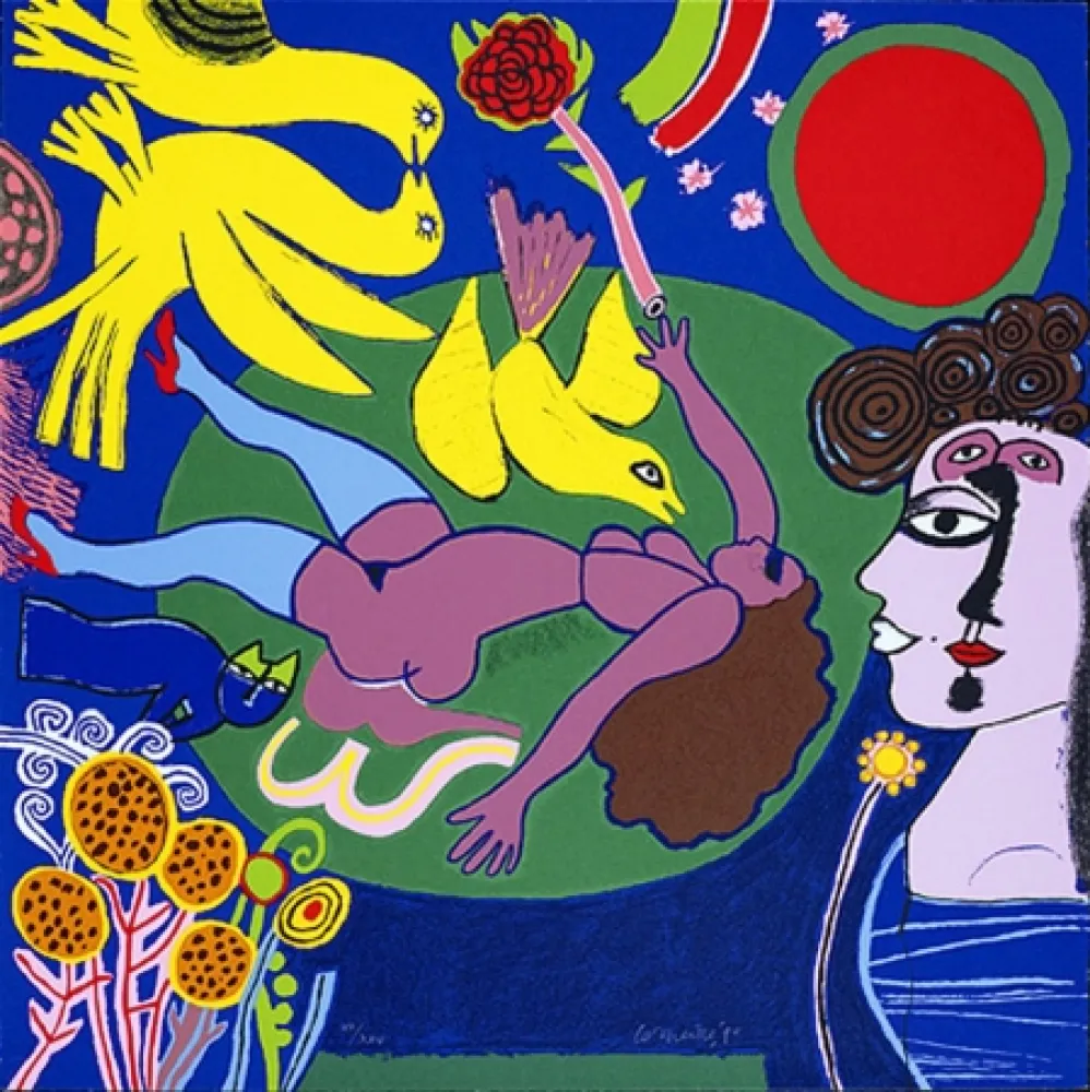 Zeefdruk Corneille - Femme à la fleur