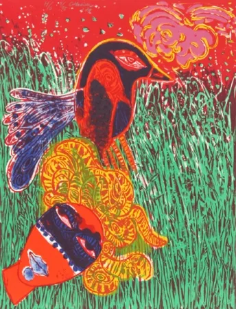 Lithografie Corneille - La Femme masque comme pour une fete