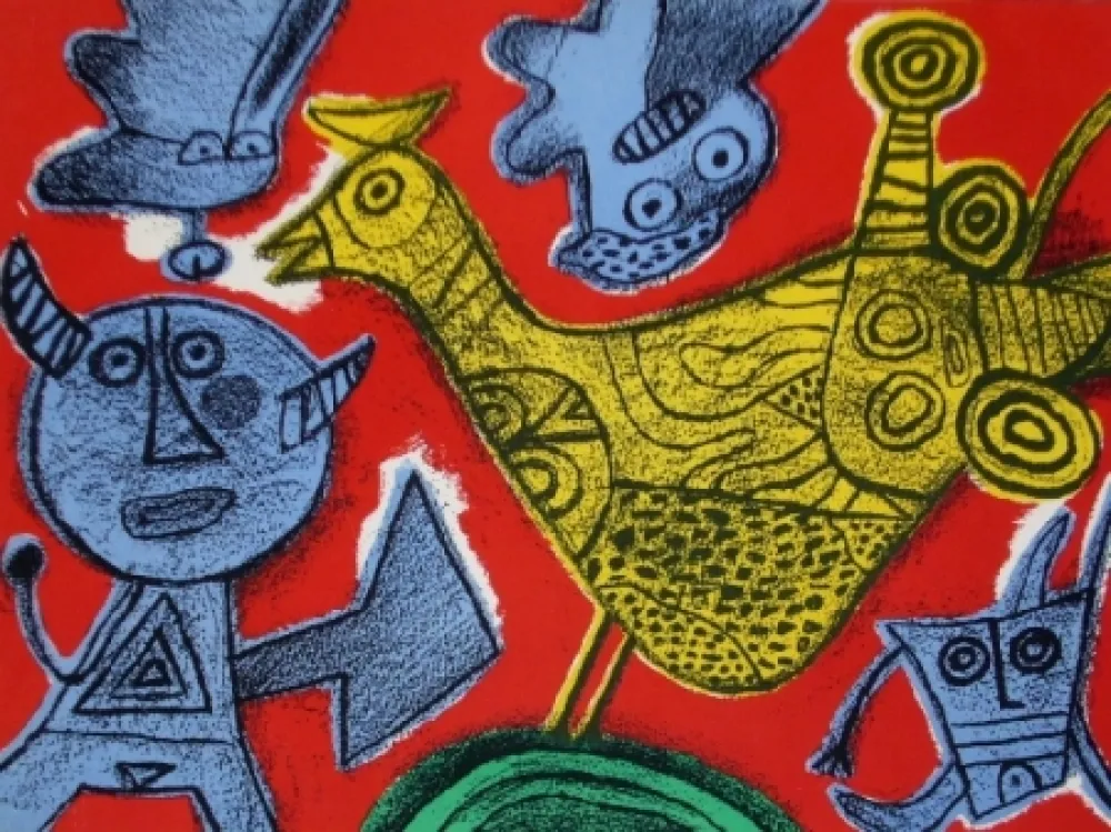 Lithografie Corneille - Le diable et l'oiseau