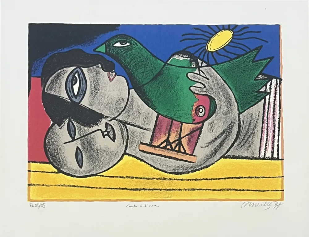 Lithografie Corneille - Lithographie Couple à l'oiseau, E/A, 1997