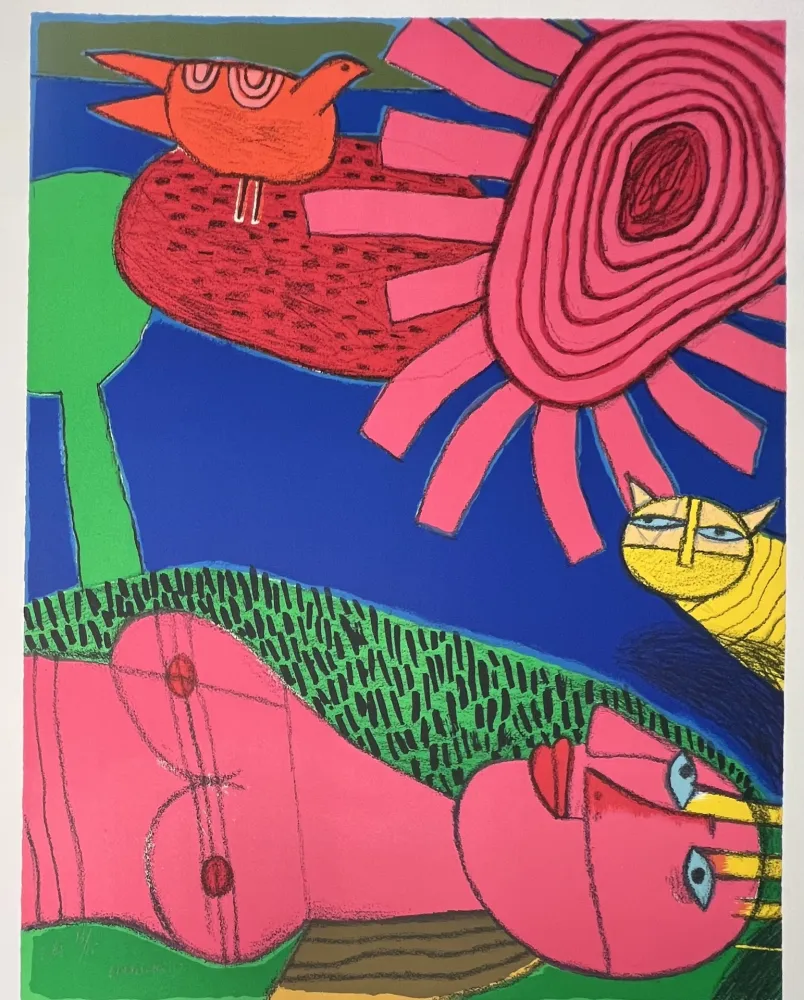 Lithografie Corneille - Lithographie Le chat jaune 2002