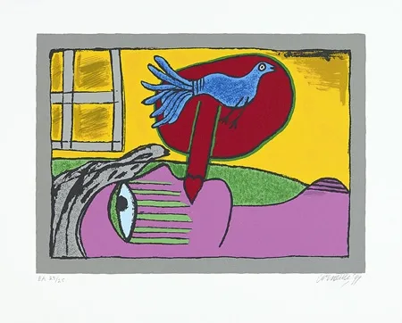 Zeefdruk Corneille - Regard sur l'oiseau