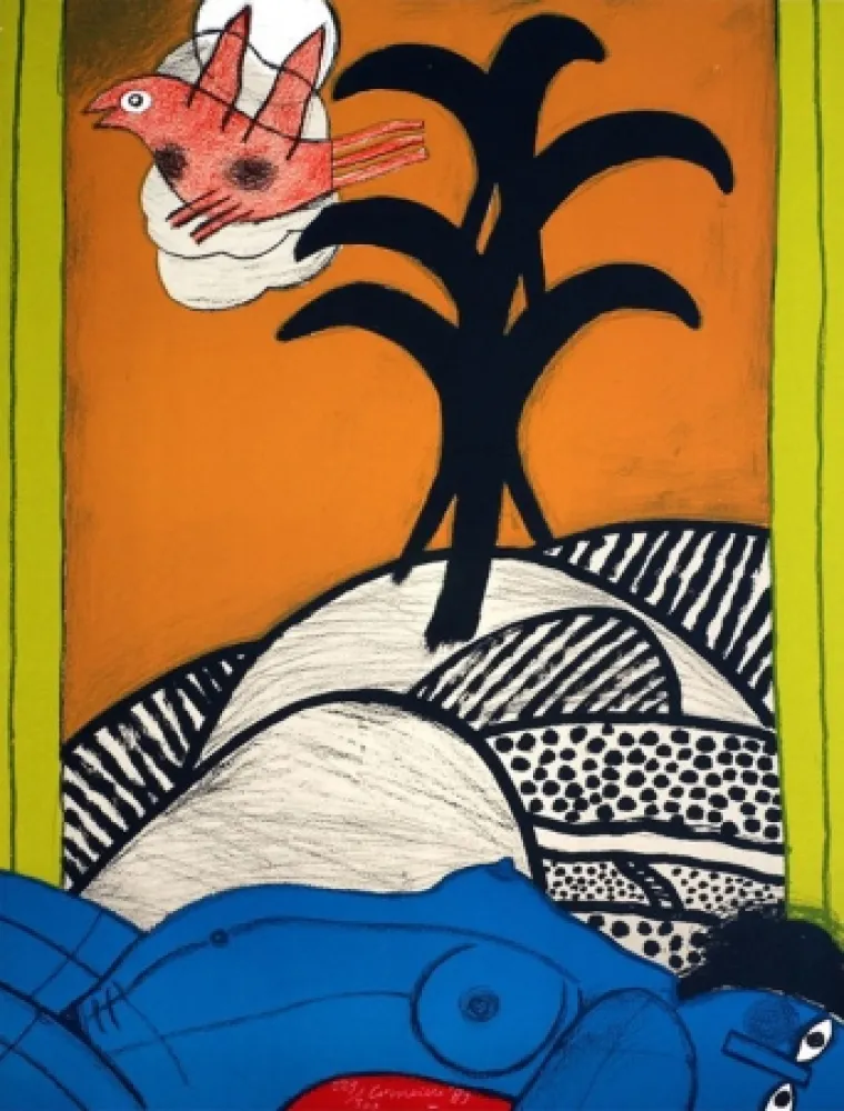 Lithografie Corneille - Sans titre ( femme bleue couchée)