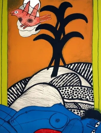 Lithografie Corneille - Sans titre ( femme bleue couchée)