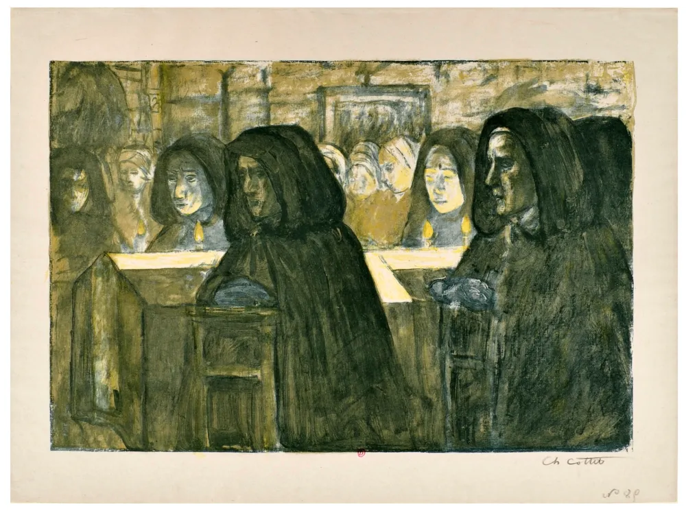 Lithografie Cottet - Un enterrement en Bretagne