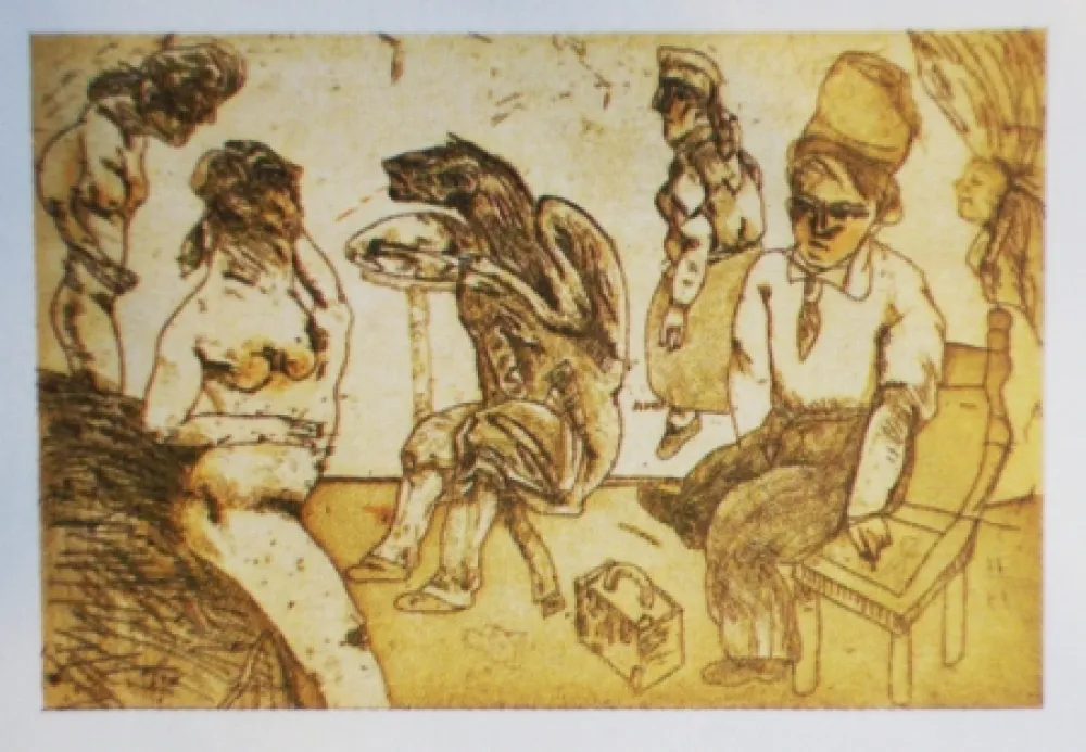 Ets En Aquatint Cuevas - Autorretrato en Blanes