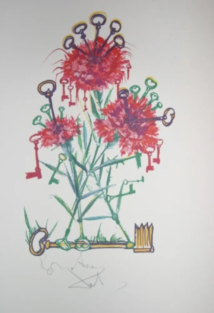 Lithografie Dali - Carnation Keys (surrealistic flowers)