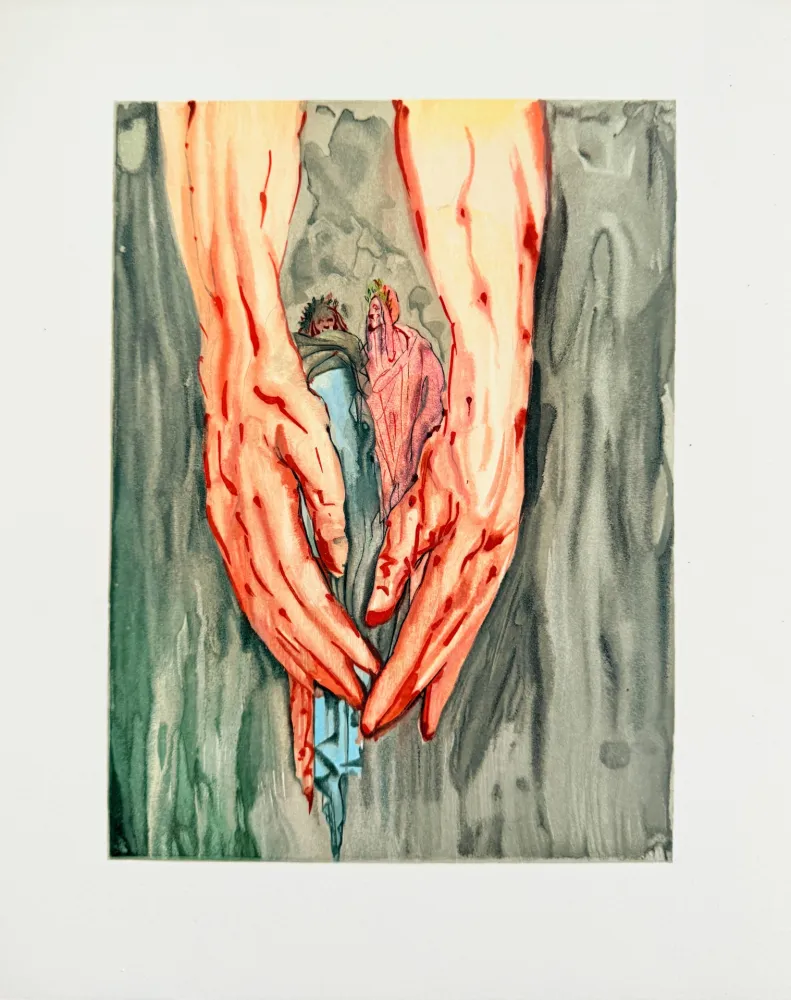 Houtsnede Dali - The Inferno, Canto 16 - The Mount of Geryon