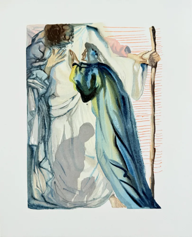 Houtsnede Dali - The Purgatory, Canto 14 - A Spirit Questions Dante