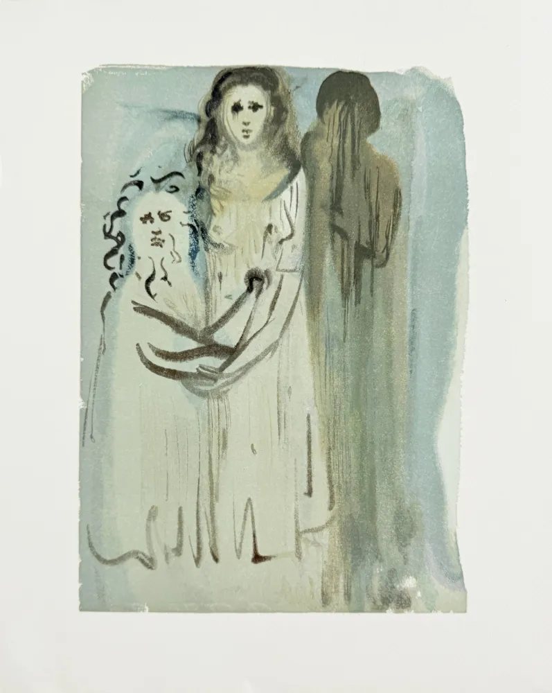 Houtsnede Dali - The Purgatory, Canto 16 - In the Cloud of Angry Ones