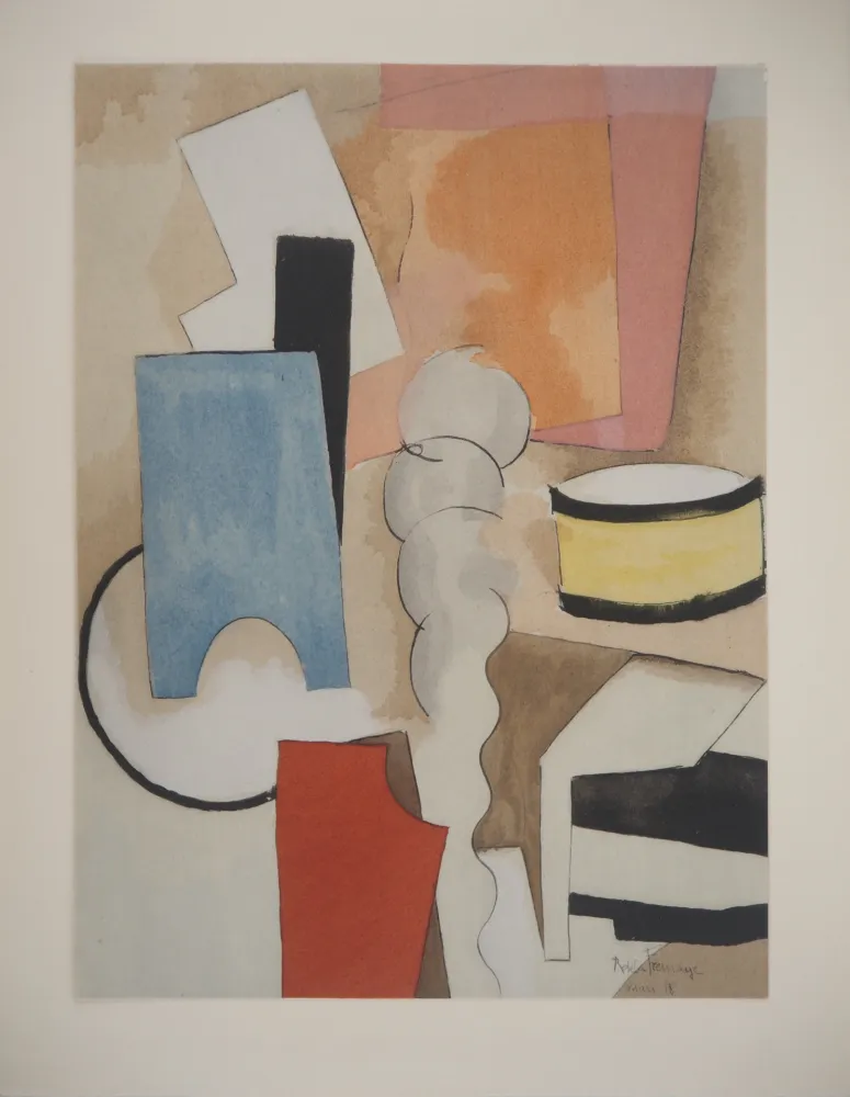 Lithografie De La Fresnaye - Nature morte cubiste au tambour