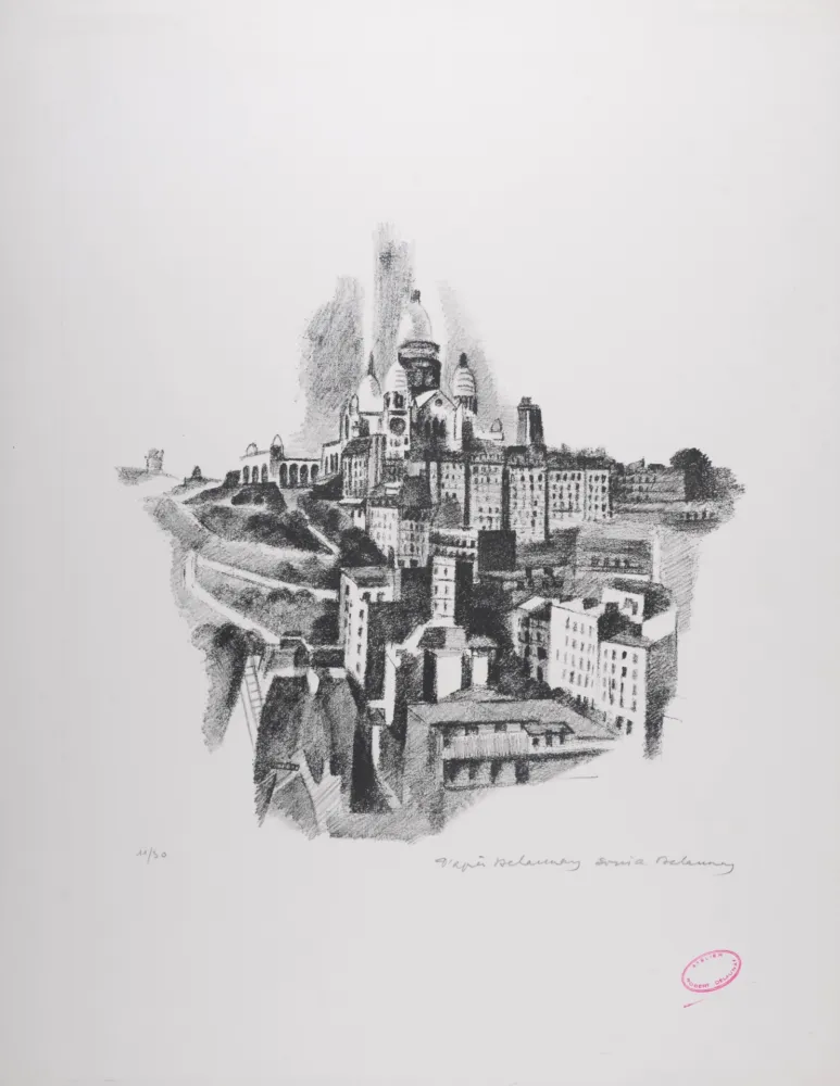 Lithografie Delaunay - La Butte Montmartre et le Sacré-Coeur, 1969