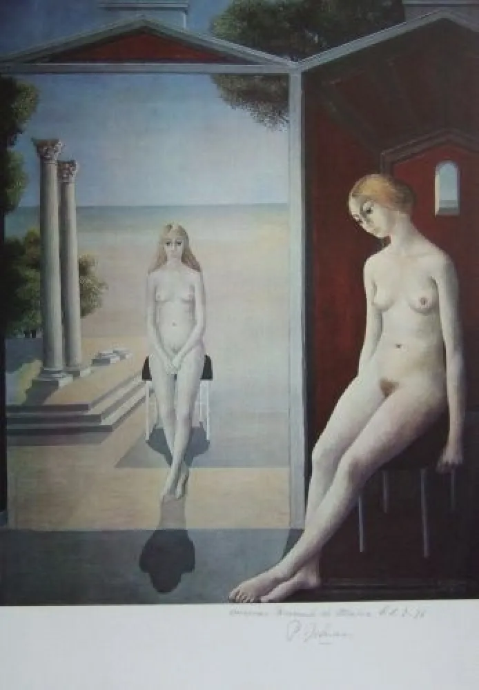 Lithografie Delvaux - Nus en bord de mer