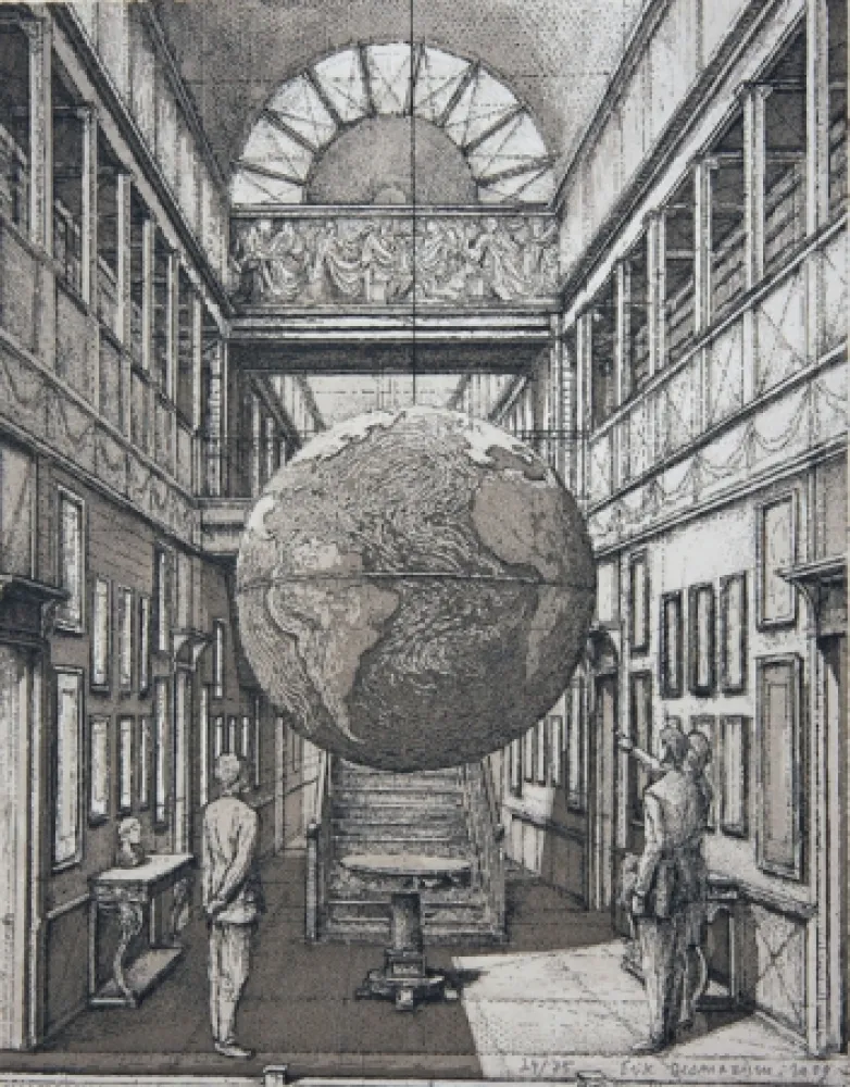 Ets En Aquatint Desmazières - Entrance Hall with a Globe
