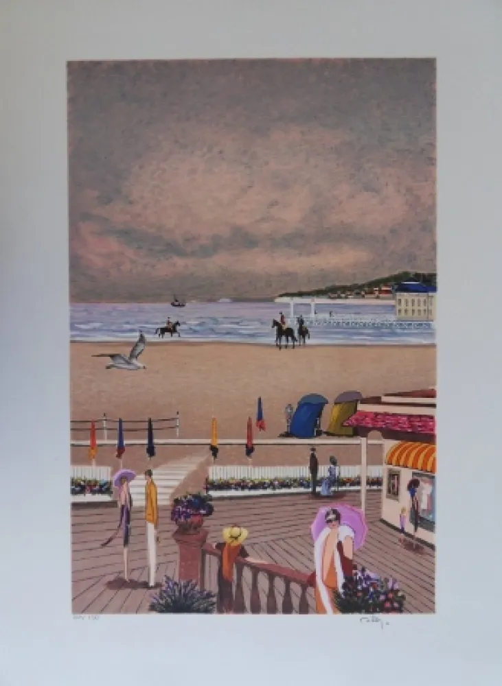 Lithografie Dilley - La plage de Deauville