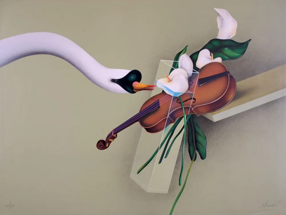 Lithografie Donadini - Hommage au Cygne de Saint Saens