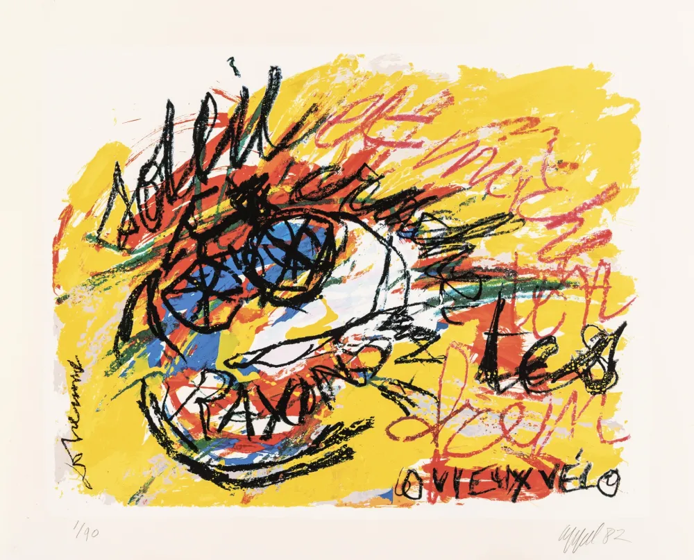 Zeefdruk Dotremont - Soleil,/ crache tes rayons/ et mâche ton frein/ o vieux vélo