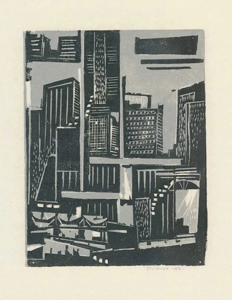 Houtsnede Drewes - New York