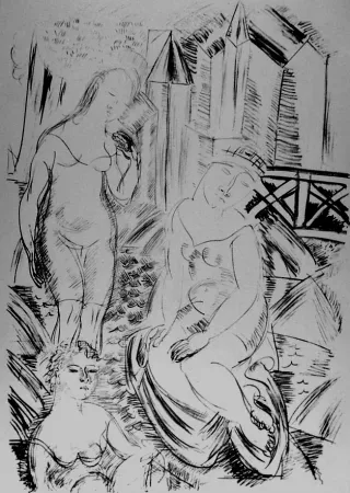 Lithografie Dufy - Trois baigneuses devant le port de Sainte-Adresse