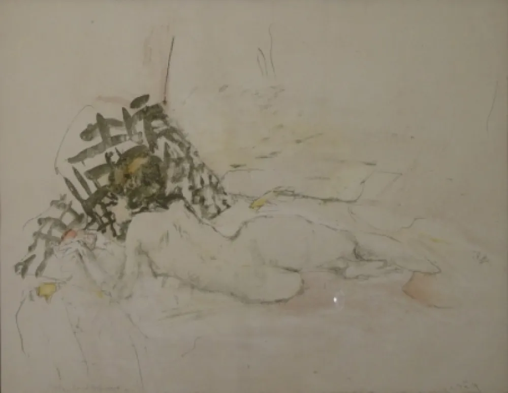 Lithografie Falk - (Liegender Akt