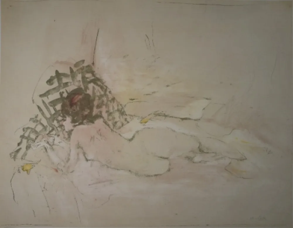 Lithografie Falk - Liegender Akt