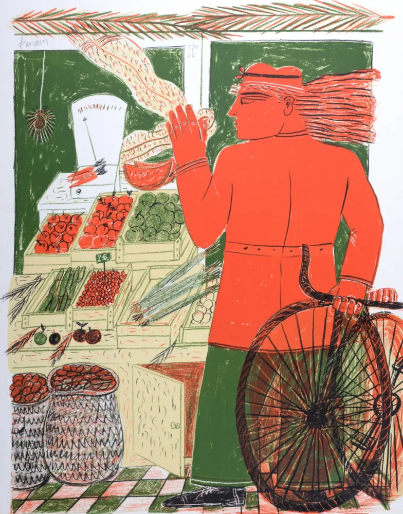 Lithografie Fassianos - Chez l'épicier, circa 1995