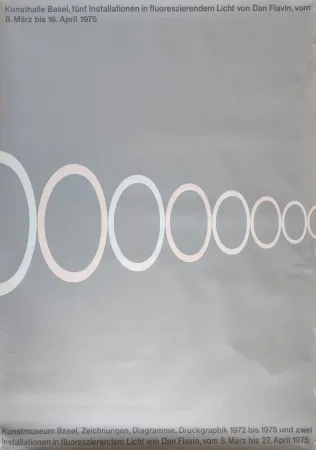 Zeefdruk Flavin -  Kunsthalle Basel, fünf Installationen in fluoreszierendem Licht von Dan Flavin. 8. März bis 16. April 1975. 