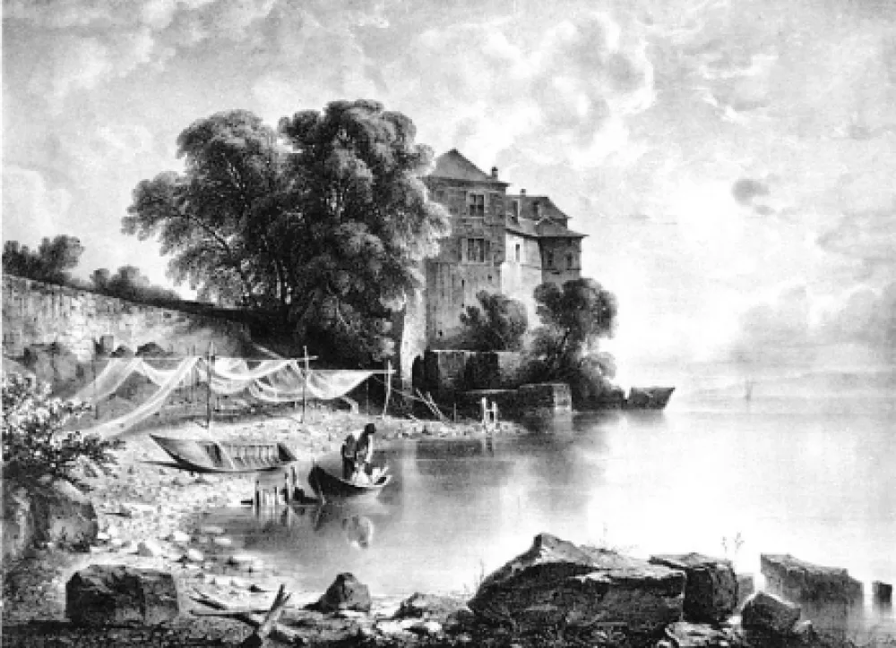 Lithografie Fontanesi - Le château de Glérolles (Lac de Genève)