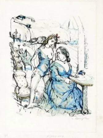 Lithografie Foujita - Le mesangre (deux femmes)