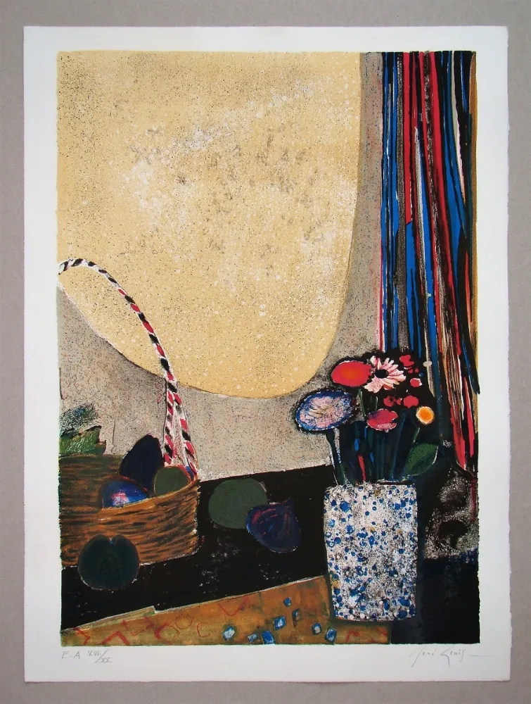 Lithografie Genis - Nature morte au bouquet