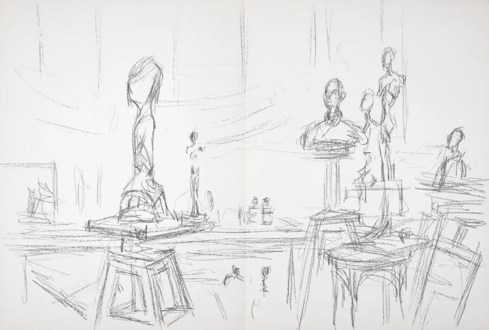 Lithografie Giacometti - Atelier et sculptures, 1961
