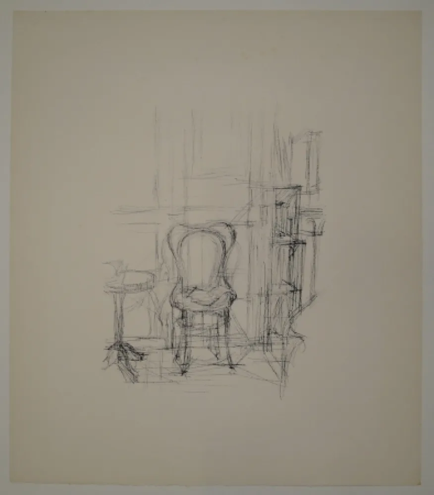 Lithografie Giacometti - Chaise et guéridon. 