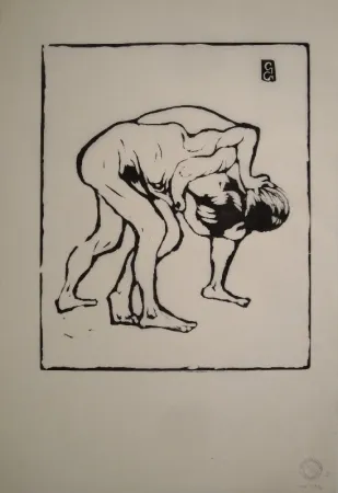 Houtsnede Giacometti - La Lotta I. – Ringende Knaben. – Diego und Alberto