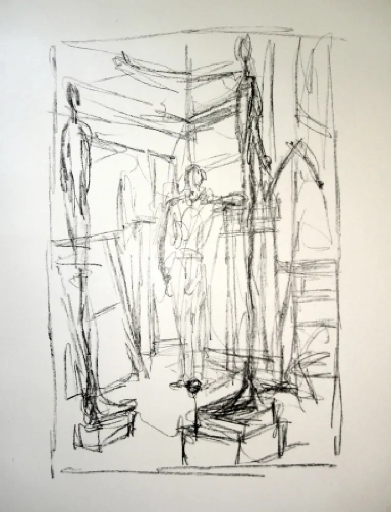 Lithografie Giacometti - Personnage dans l’atelier