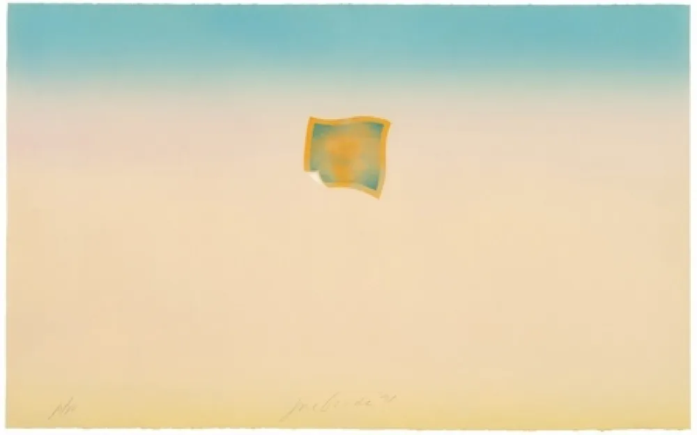 Lithografie Goode - Untitled (small orange photo on peach and blue background)