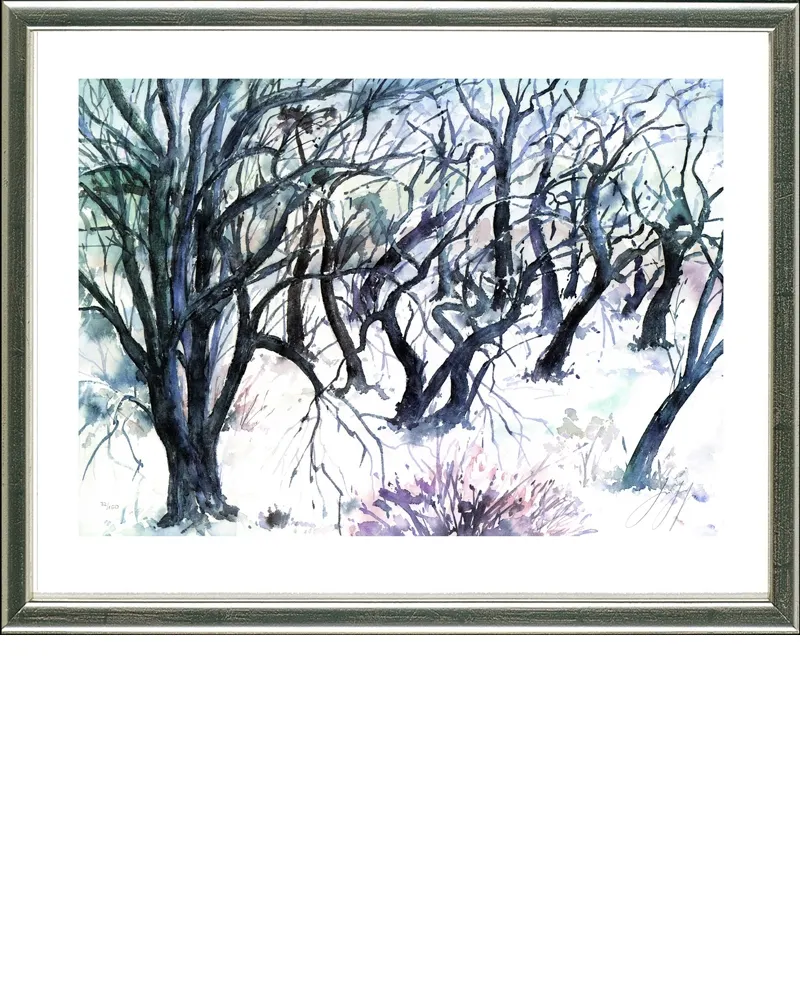 Lithografie Grass - Baumlandschaft  Winter