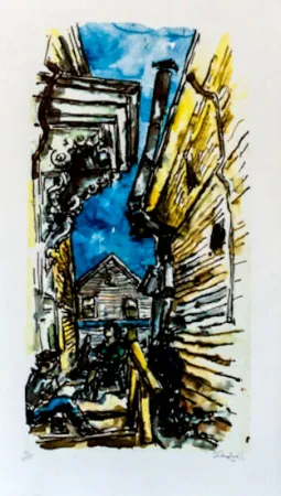 Lithografie Gross - New England Street Scene