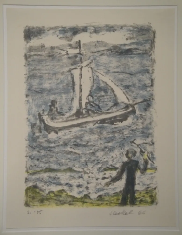 Lithografie Heckel - Segelschiff (Segelboot)
