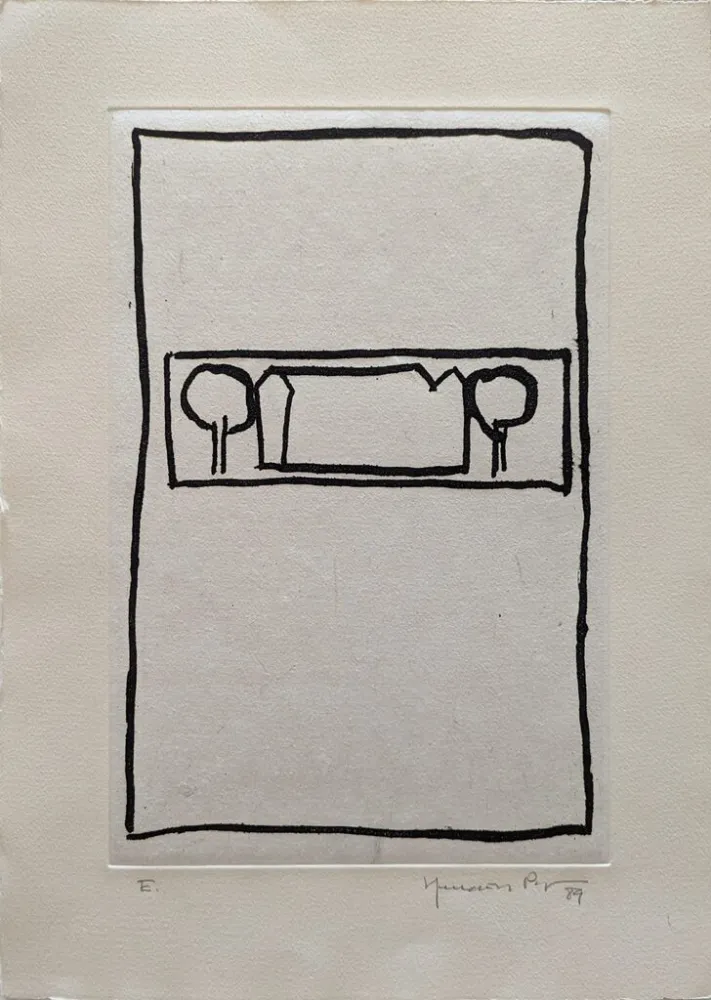 Aquatint Hernandez Pijuan - Casa con árboles