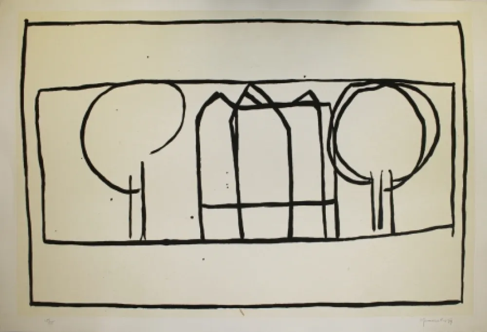 Aquatint Hernandez Pijuan - Cases i arbres 2