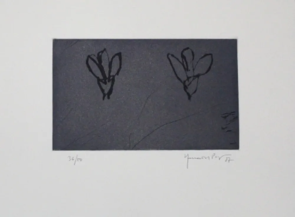 Ets En Aquatint Hernandez Pijuan - Flors sobre gris / Flowers on Gray