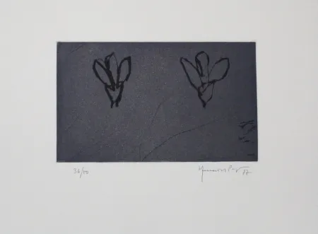 Ets En Aquatint Hernandez Pijuan - Flors sobre gris / Flowers on Gray