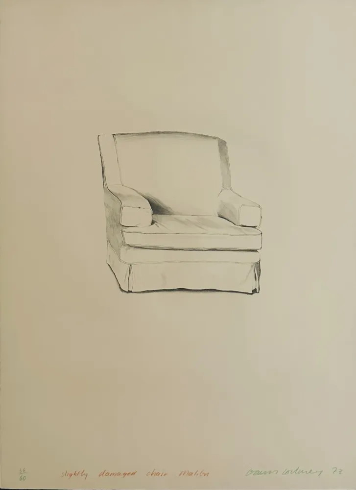 Lithografie Hockney - Slightly damaged chair, Malibu