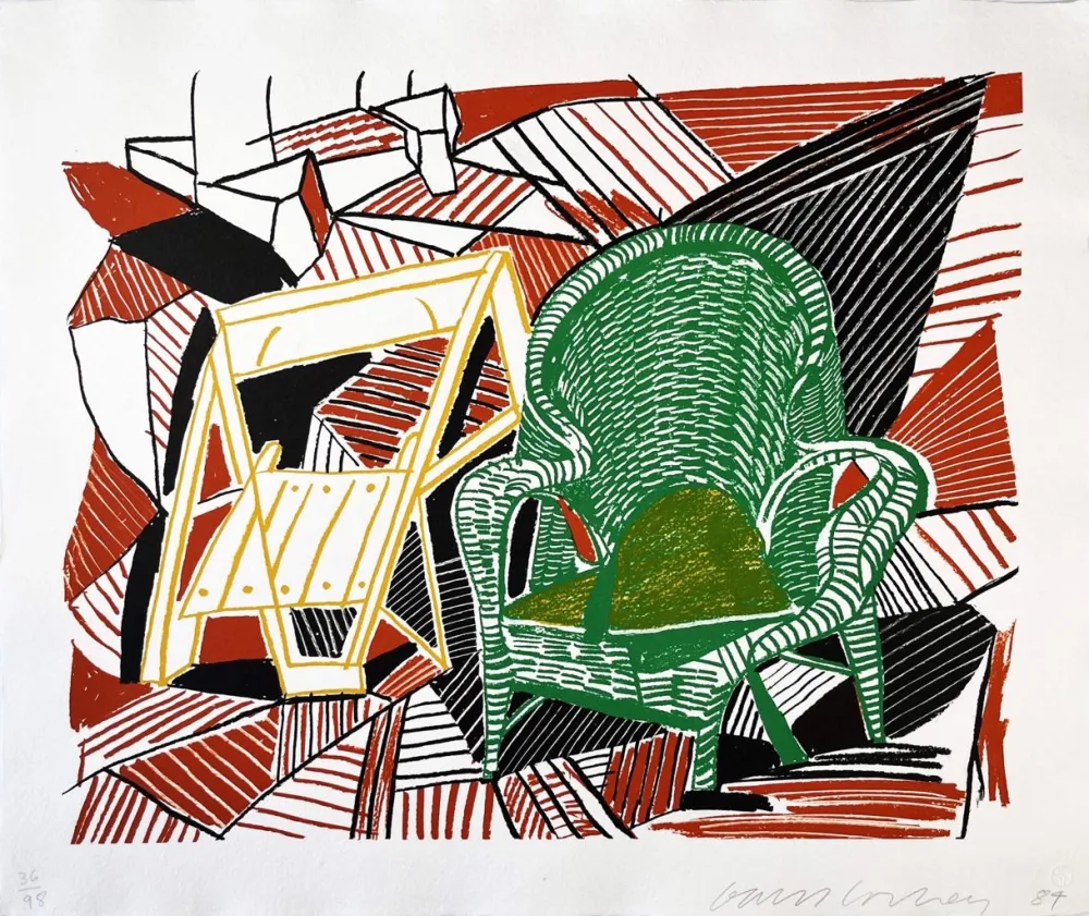 Lithografie Hockney - Two Pembroke Studio Chairs from the Moving Focus Series