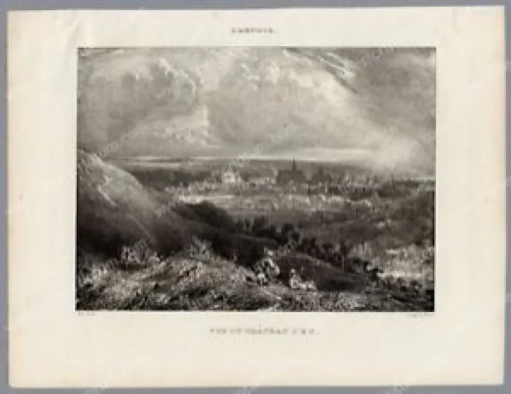 Lithografie Huet - Vue du Château d'Eu