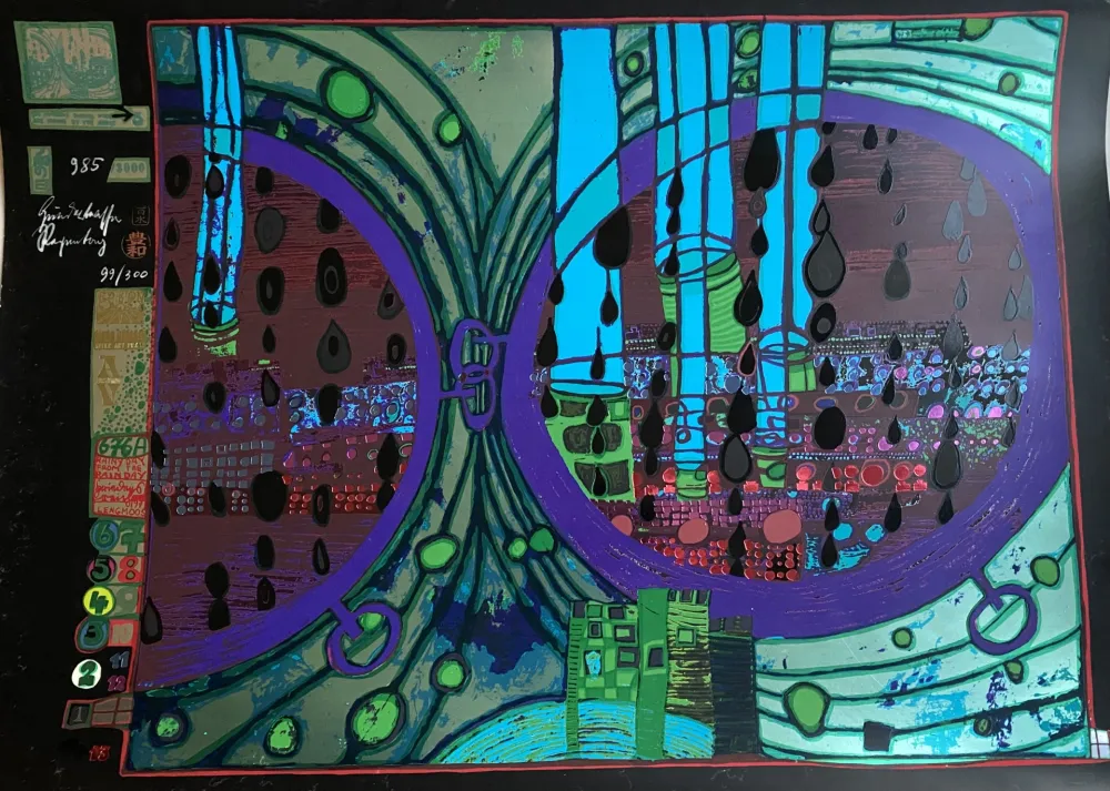 Zeefdruk Hundertwasser - A RAINY DAY ON THE REGENTAG
