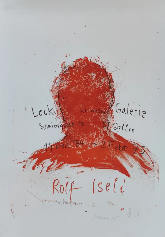 Lithografie Iseli - Ausstellungsplakat Lock Galerie, St. Gallen, 14.12.1974-2.2.1975.