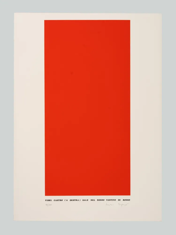 Zeefdruk Isgrò - Fidel Castro (a destra) sale nel rosso vestito di rosso